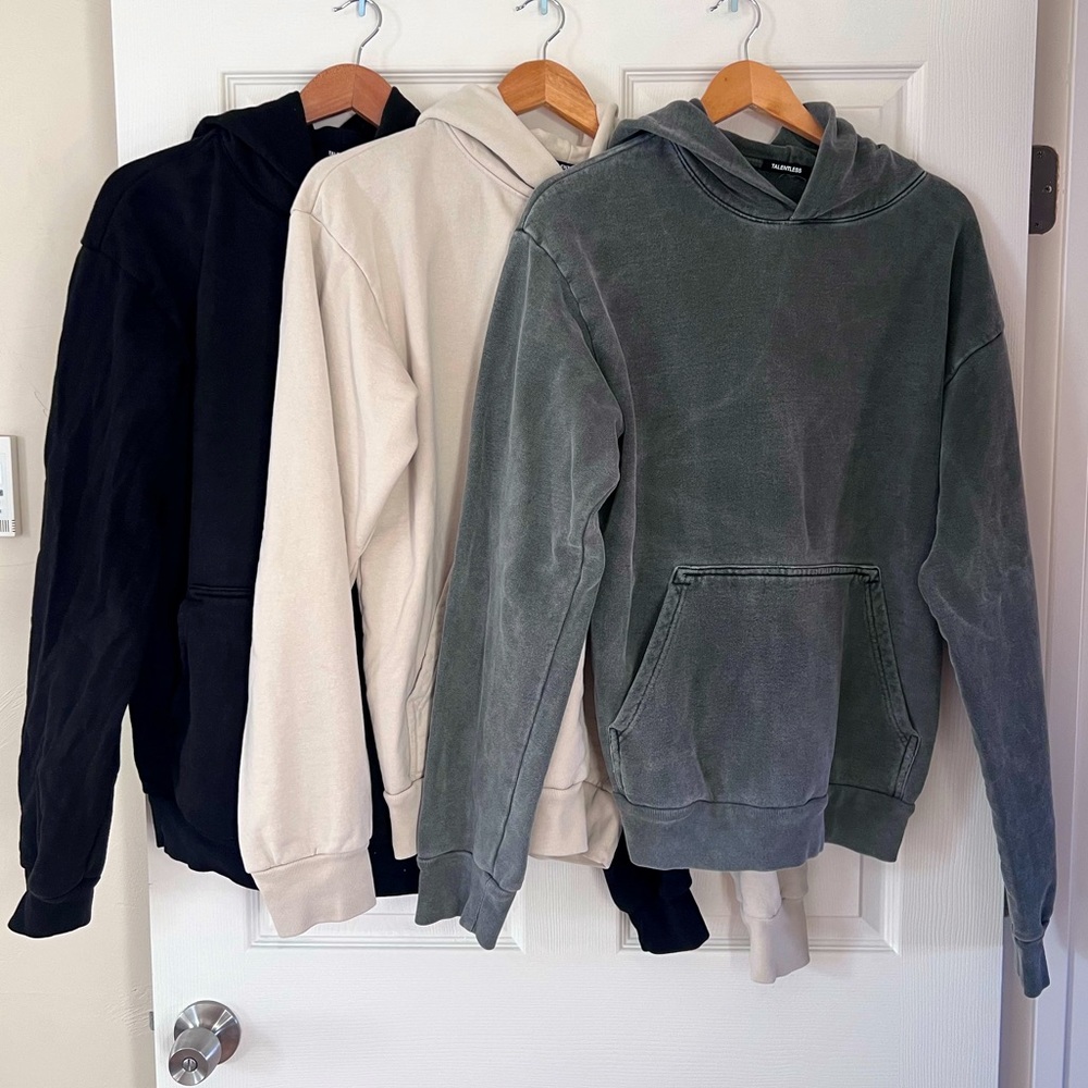 3 TALENTLESS Heavyweight HOODIES SIZE S in GREY / WHITE / BLACK